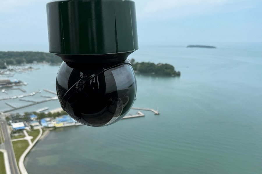 A shot of the webcam overlooking the Put-in-Bay Harbor