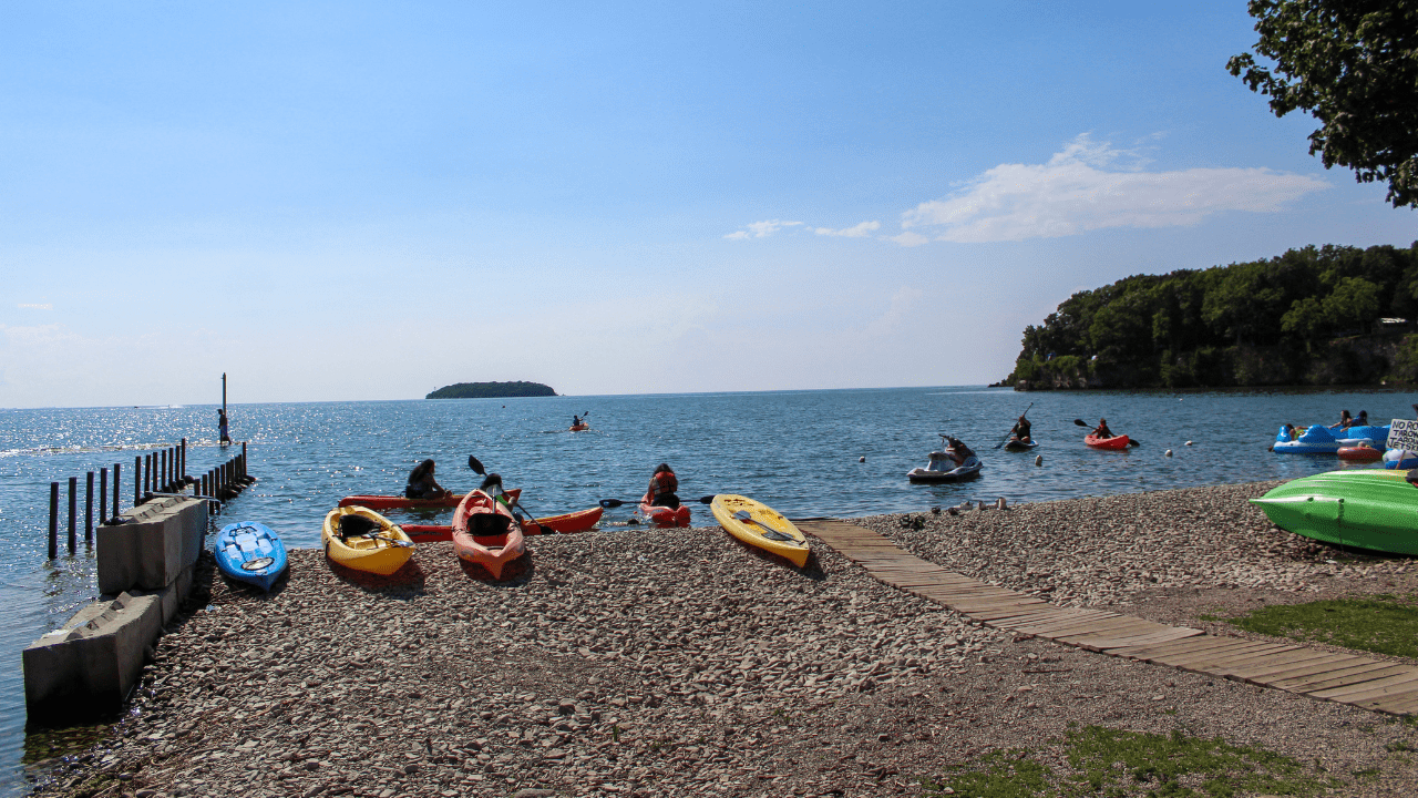 2 The shore at the part on Put-in-Bay with canoes launching onto the lake.